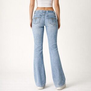 Vintage RARE Y2K 90s Lei Jean 3 x 32 low waist flare boot light wash embroidered